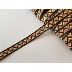 Tasiemka taśma żakardowa brązowa etno 15mm