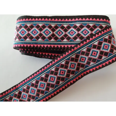 Tasiemka taśma żakardowa różowa etno boho 33 mm