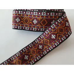 Tasiemka taśma żakardowa brązowa etno boho 39mm