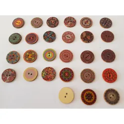 Guziki drewniane Mandala etniczne boho 25mm