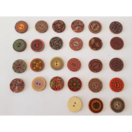 Guziki drewniane Mandala etniczne boho 25mm