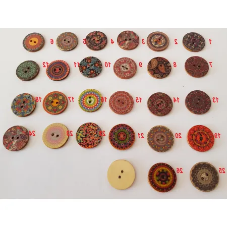 Guziki drewniane Mandala etniczne boho 25mm