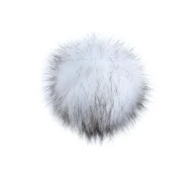 Pompon futrzany do czapki eko futro lis BIAŁY z czarnymi końcówkami