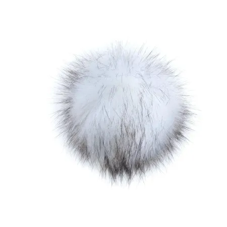 Pompon futrzany do czapki eko futro lis BIAŁY z czarnymi końcówkami