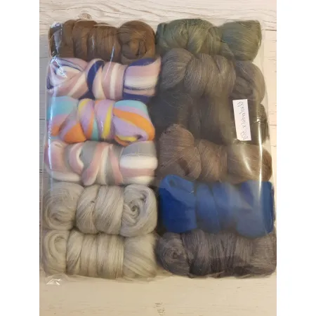 Wełna czesankowa polska Zestaw MELANŻ 12 kolorów