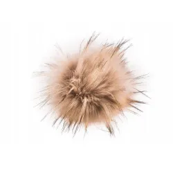Pompon futrzany do czapki eko futro lis BEŻ z brązową końcówką