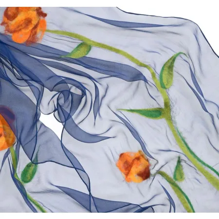 Szal jedwabny szyfon 3,5 GRANATOWY 180x55cm do nuno filcowania