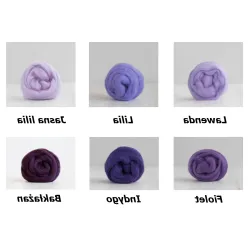 Zestaw wełny czesanki australijskiej 19mic FIOLETY 6 kolorów