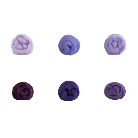 Zestaw wełny czesanki australijskiej 19mic FIOLETY 6 kolorów