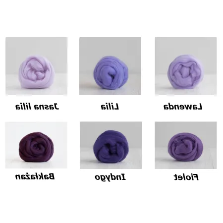 Zestaw wełny czesanki australijskiej 19mic FIOLETY 6 kolorów