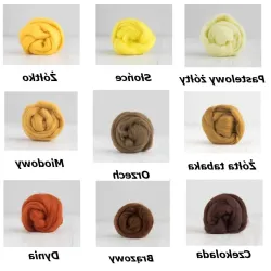 Zestaw JESIENNY wełny czesanki australijskiej 19mic 10 kolorów