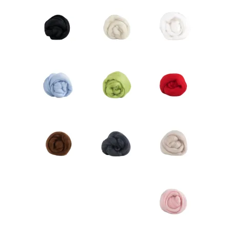 Zestaw wełny czesanki australijskiej 19mic PODSTAWOWY 10 kolorów