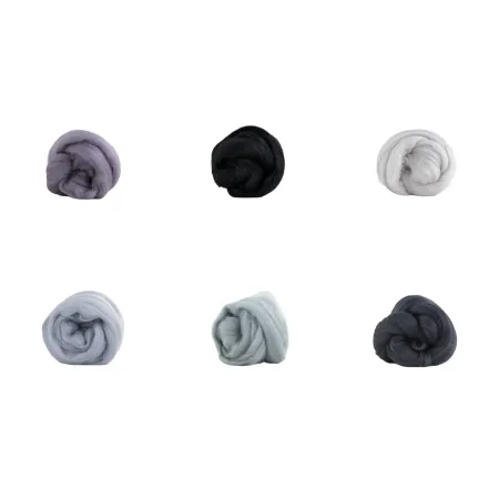 Zestaw wełny czesanki australijskiej 19mic SZAROŚCI 6 kolorów