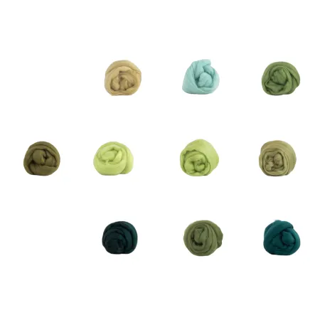 Zestaw wełny czesanki australijskiej 19mic ZIELONY 10 kolorów