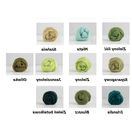 Zestaw wełny czesanki australijskiej 19mic ZIELONY 10 kolorów