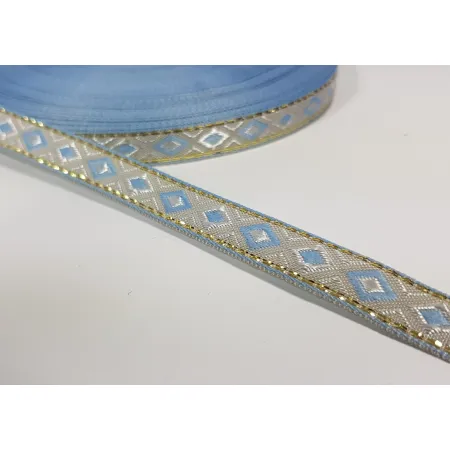 Tasiemka taśma żakardowa etno boho 10mm Błękitna
