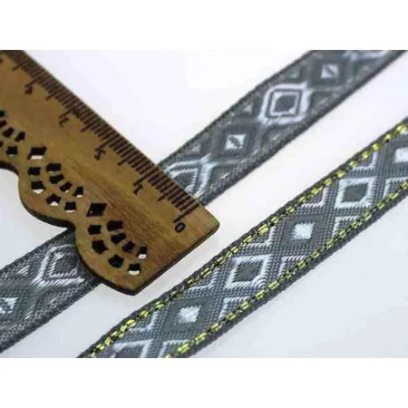 Tasiemka taśma żakardowa etno boho 10mm Jasna szara