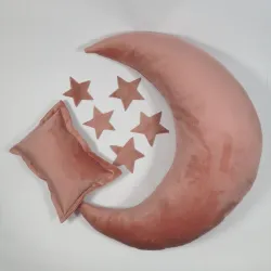 Poduszka Księżyc i gwiazdy do sesji noworodkowej RÓŻOWY velvet