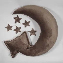 Poduszka Księżyc i gwiazdy do sesji noworodkowej BRĄZOWY velvet