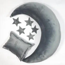 Poduszka Księżyc i gwiazdy do sesji noworodkowej SZARY velvet