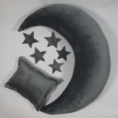 Poduszka Księżyc i gwiazdy do sesji noworodkowej CIEMNOSZARY velvet