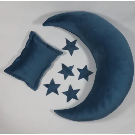 Poduszka Księżyc i gwiazdy do sesji noworodkowej NIEBIESKI velvet