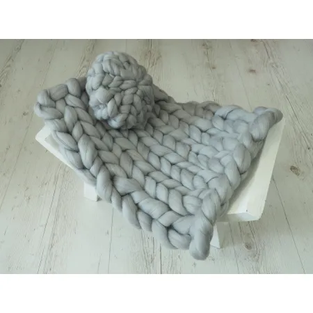 Kocyk czesankowy do sesji noworodkowej szara PERŁA