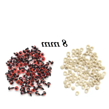 Czerwone bezpieczne oczka 8mm 10par oczy plastykowych