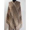 Męski damski dwustronny beżowy szal w paski z wełny merynosów i jedwabiu