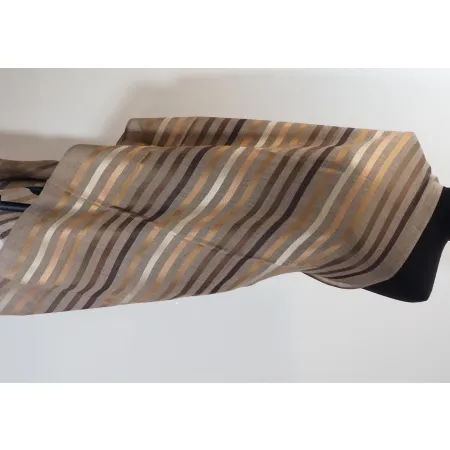 Męski damski dwustronny beżowy szal w paski z wełny merynosów i jedwabiu