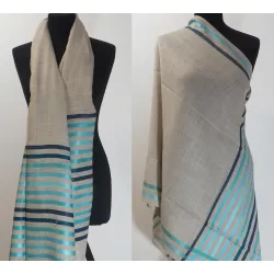 Męski damski dwustronny beżowy szal z wełny merynosów i jedwabiu