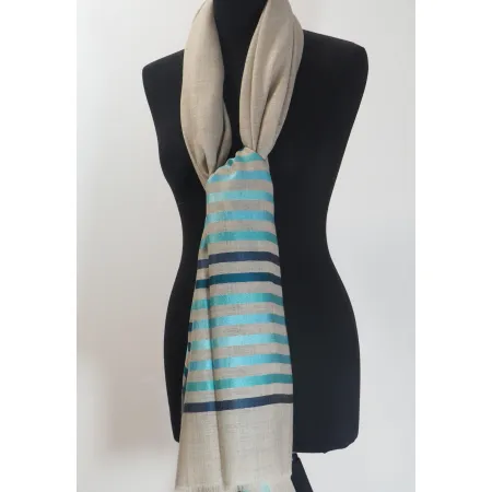 Męski damski dwustronny beżowy szal z wełny merynosów i jedwabiu