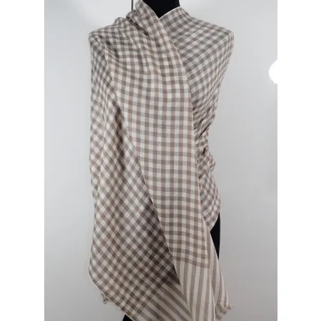 Męski damski dwustronny beżowy szal w kratę z wełny merynosów i jedwabiu