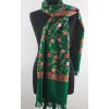 Damski wełniany szal merinos haftowany Zielony kolorowy