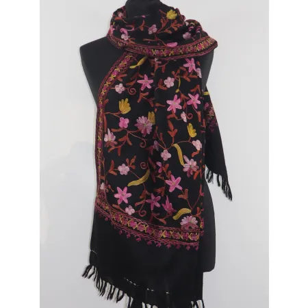 Damski wełniany szal merinos haftowane kolorwe kwiaty