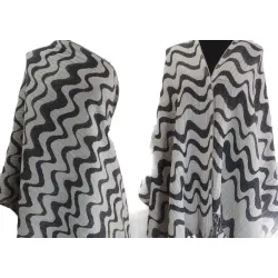 Damski szal wełniany merynos dwustronny Biało czarny