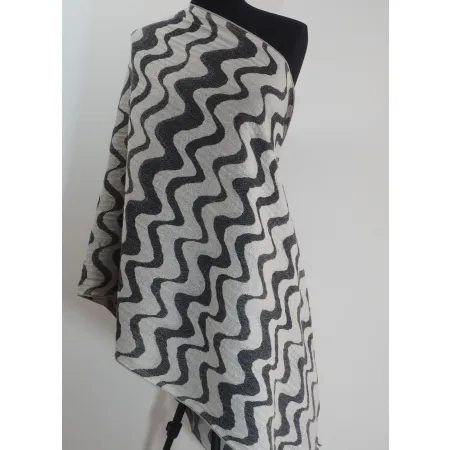 Damski szal wełniany merynos dwustronny Biało czarny