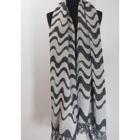 Damski szal wełniany merynos dwustronny Biało czarny