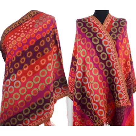 Wielokolorowy damski wełniany szal dwustronny merino