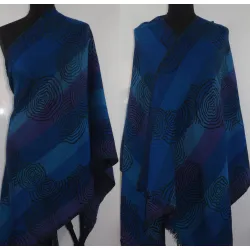 Damski szal granatowy dwustronny z wełny merynosów