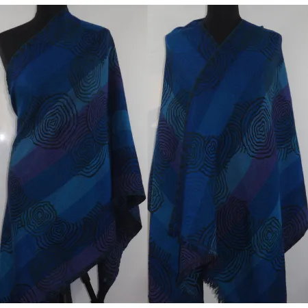 Damski szal granatowy dwustronny z wełny merynosów