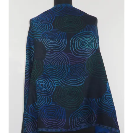 Damski szal granatowy dwustronny z wełny merynosów