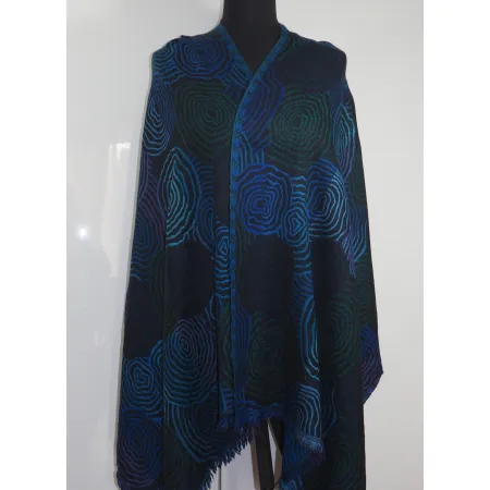 Damski szal granatowy dwustronny z wełny merynosów