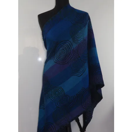 Damski szal granatowy dwustronny z wełny merynosów