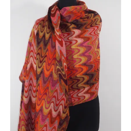 Damski szal wełniany w ognistych jesiennych barwach