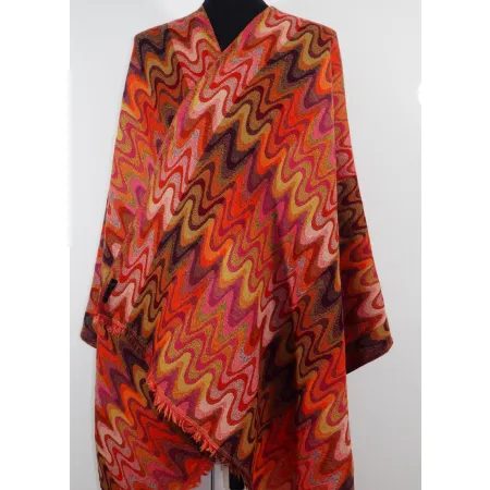 Damski szal wełniany w ognistych jesiennych barwach