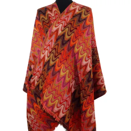 Damski szal wełniany w ognistych jesiennych barwach