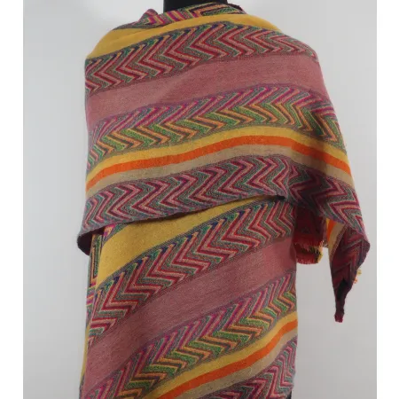 Damski szal w paski i jodełka z wełny z merynosów