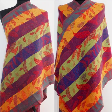 Damski wełniany szal czerwony dwustronny liście