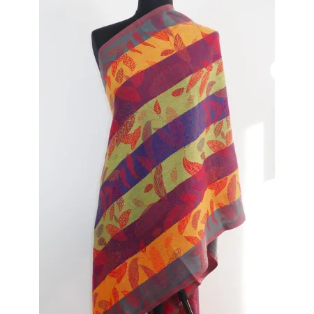 Damski wełniany szal czerwony dwustronny liście